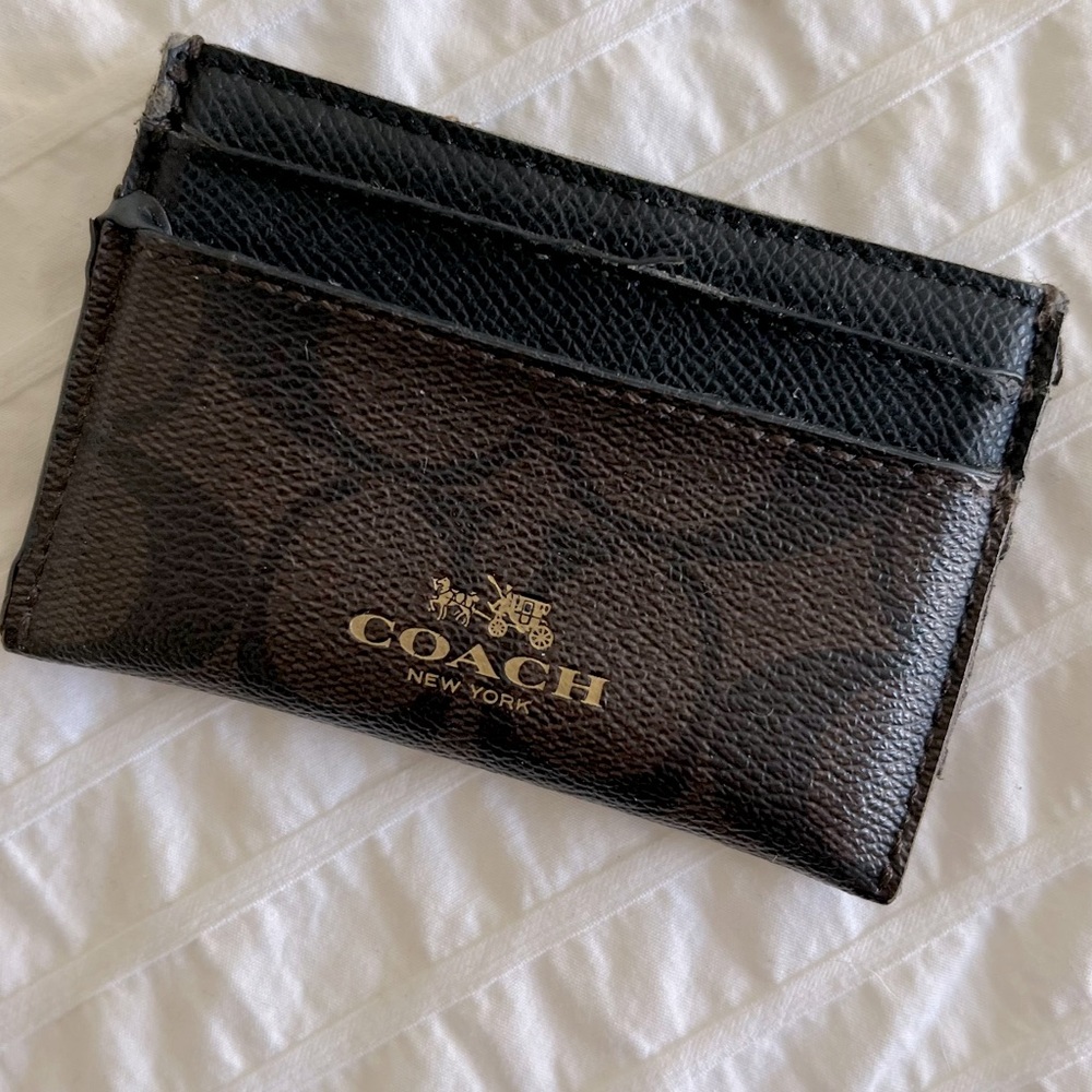 COACH Women’s Brown & Black Signature C Print Card Case